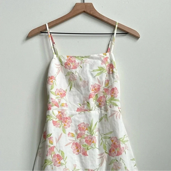 New Sophie Rue Pink Floral Scrunchy Open Back Mini Dress Spaghetti Strap Size S - Picture 4 of 16